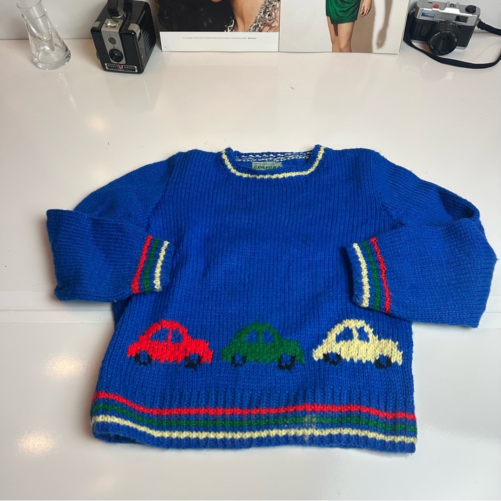 Vintage Handmade Toddler Sweater | Cars Motif · Heirloom Playwear (3T–4T)